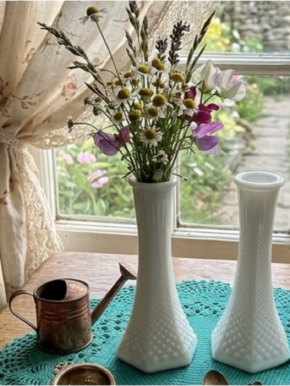 E.O. Brody Co.‎ Milk Glass 6 in Hobnail Vase Duo Cleveland Ohio # 1, 3 Vintage